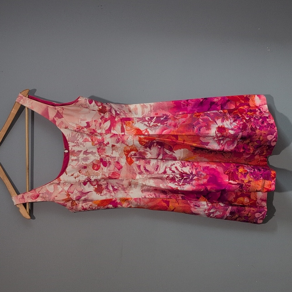Jones & CO. Petite Floral Pink and Orange Sleeveless Dress Fit n Flare Size 10P